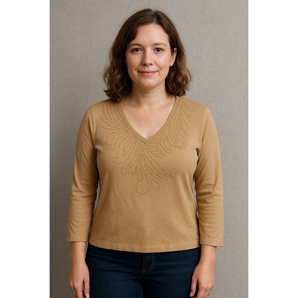 Jones New York Tan V Neck Sweater large